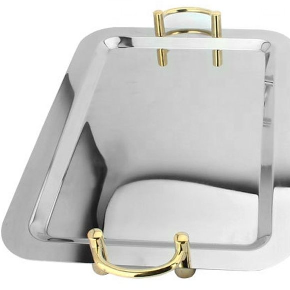 Stainless steel Tray Gold Handle Rectangular 16" x 12" - Picture 3 of 3